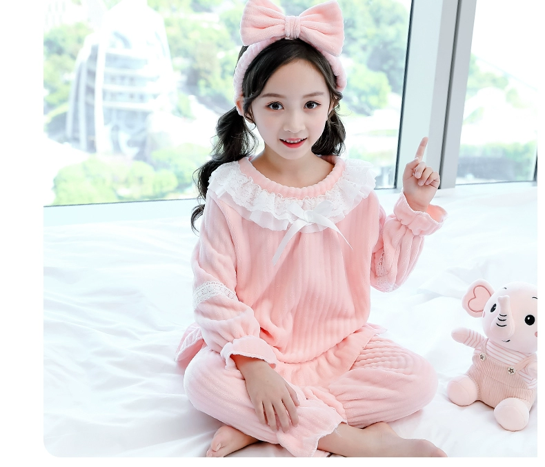 Cô gái flannel đồ ngủ mùa xuân và mùa đông bé cậu bé lớn con dày Coral Princess tracksuit cô gái trẻ thời trang bé gái