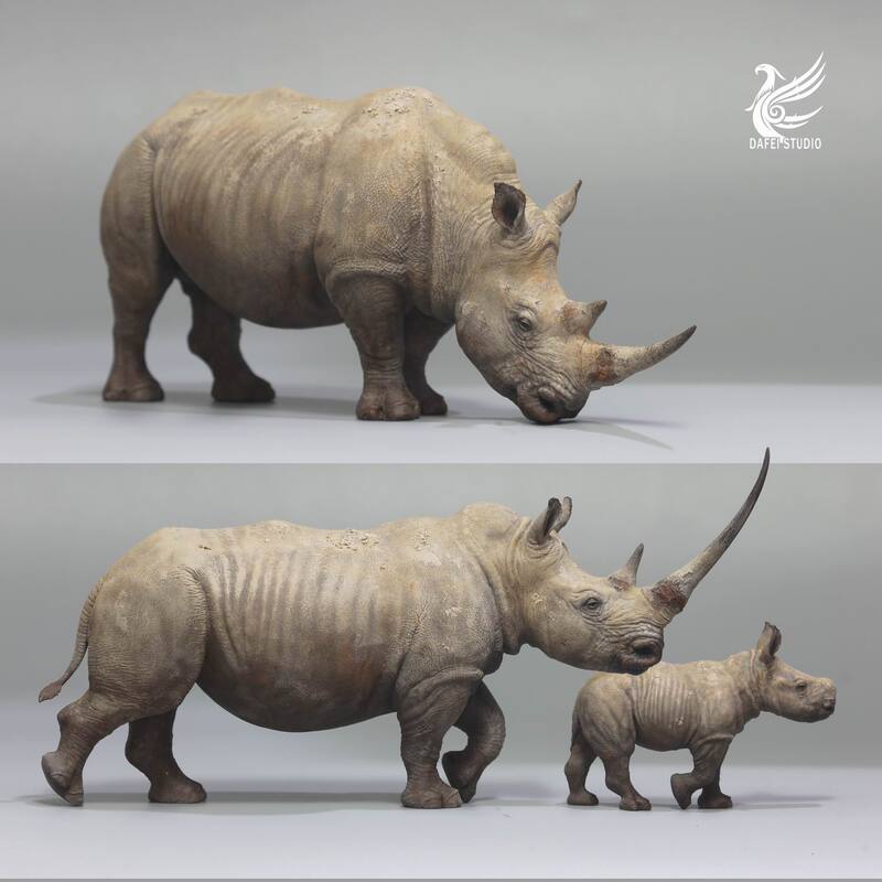 【Da Fei Gk Studio】Animal Model Wild Africa & Rhino Series: the Last of the White Rhino Family