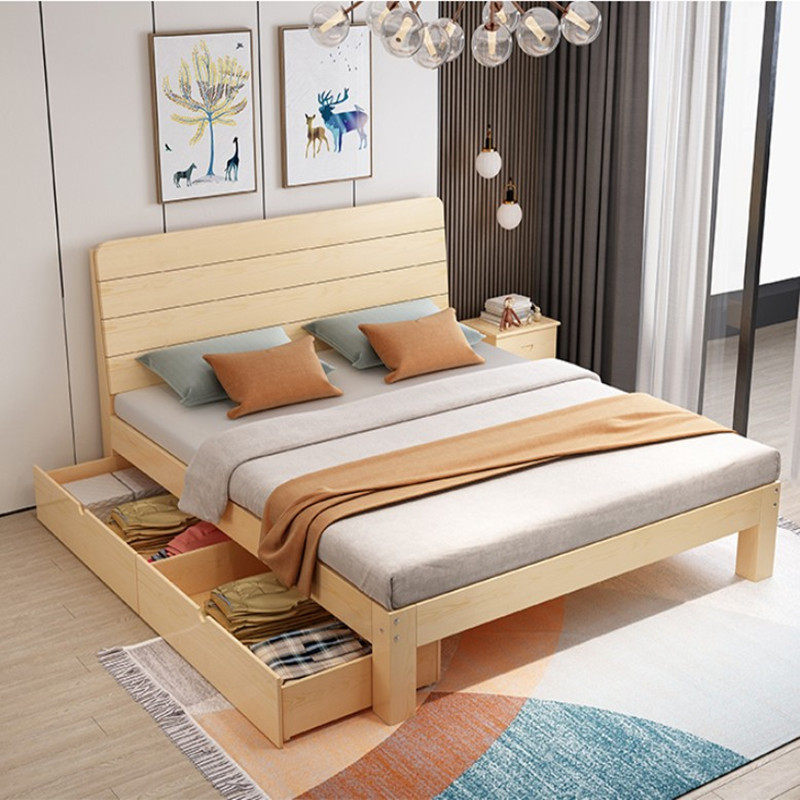 1 meter wide single bed solid wood household wooden bed double bed rental room mattress fashion modern minimalist one meter two 5