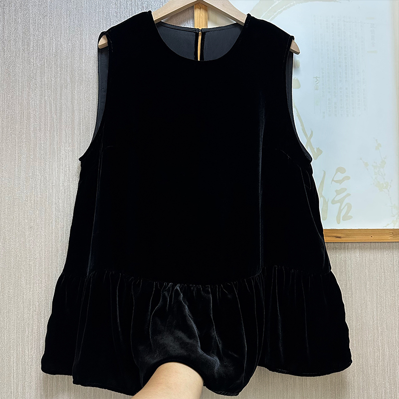 100% Mulberry Silk Velvet Vest for Women, Round Neck, Fashionable, Versatile, Sleeveless, Black, Vintage Outerwear Top 100% Mulberry Silk Velvet Vest for Women, Round Neck, Fashionable, Versatile, Sleeveless, Black, Vintage Outerwear Top