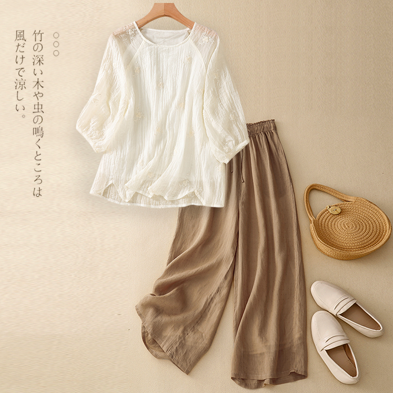 European Style High-End Ramie Casual Fashion Suit for Women 2026 Summer New Cotton-Linen Sports Two-Piece Set European Style High-End Ramie Casual Fashion Suit for Women 2026 Summer New Cotton-Linen Sports Two-Piece Set