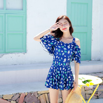 Swimsuit women conservative conjoined belly belly thin skirt flat angle small chest gathering ruffle hot spring resort 2021 New