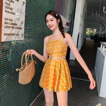 2021 new swimsuit female conservative one-piece dress Belly Belly thin flat corner sexy resort hot spring girl student