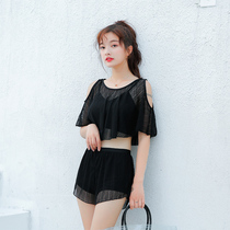 Swimsuit female 2021 new split three-piece set conservative flat angle thin gathering hipster students soak hot spring swimsuit