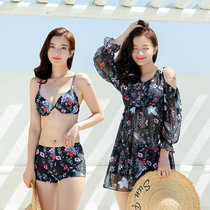 Swimsuit womens three-piece set of conservative belly thin gathering long sleeve sunscreen beach resort sexy 2021 New