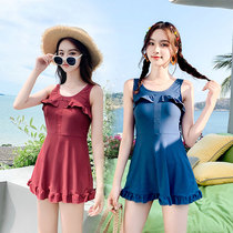 Swimsuit women conservative belly thin one-piece dress hot spring Korean hipster students 2021 New ins Wind