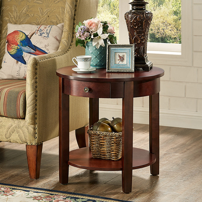 American-style small round table reception negotiation coffee table balcony side table dark walnut solid wood cabinet modern minimalist seating corner table