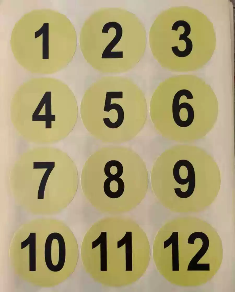 5CM圓形數字貼紙彩色不乾膠黃底黑字數字號碼貼