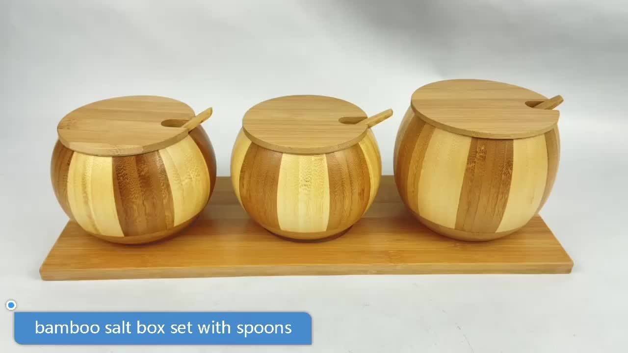 Bamboo Wood Container Salt And Pepper Wooden Box Set With Spoon And Tray Buy Bamboo Wood