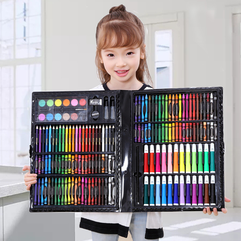208 Piece Painting Set Without Bracket - 4 Books For Painting In Blackchildren 208 piece Watercolor pen draw suit Color pen 3-6 year Fine Arts study articles painting tool kindergarten