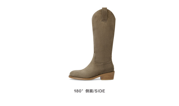 Западные Boots kisscat接吻猫秋季新款堆堆靴时尚粗跟长靴牛绒皮革v口时装靴女