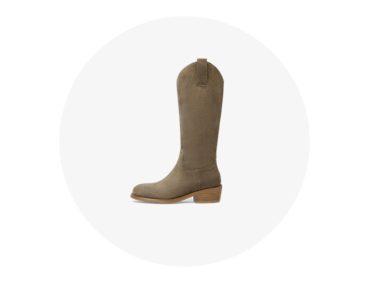 Западные Boots kisscat接吻猫秋季新款堆堆靴时尚粗跟长靴牛绒皮革v口时装靴女