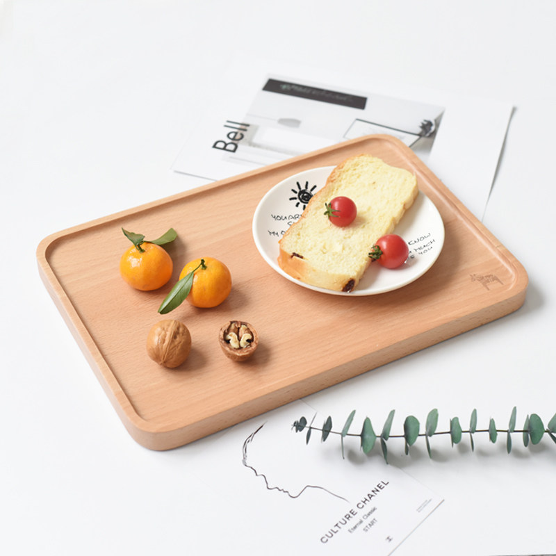 Creative Nordic style rectangular Beech household simple baking props Breakfast plate Tea plate Dinner plate Dessert tray