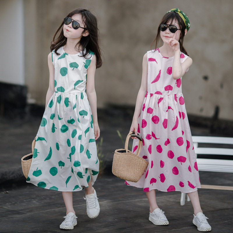 South Korea SZ Summer 2022 new girl dress child print long dress girl princess nepotism Korean version