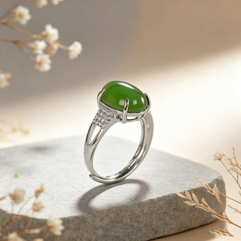 Delinju fashion commuting jewelry s925 silver inlaid hetian jasper ring trendy light luxury style index finger ring