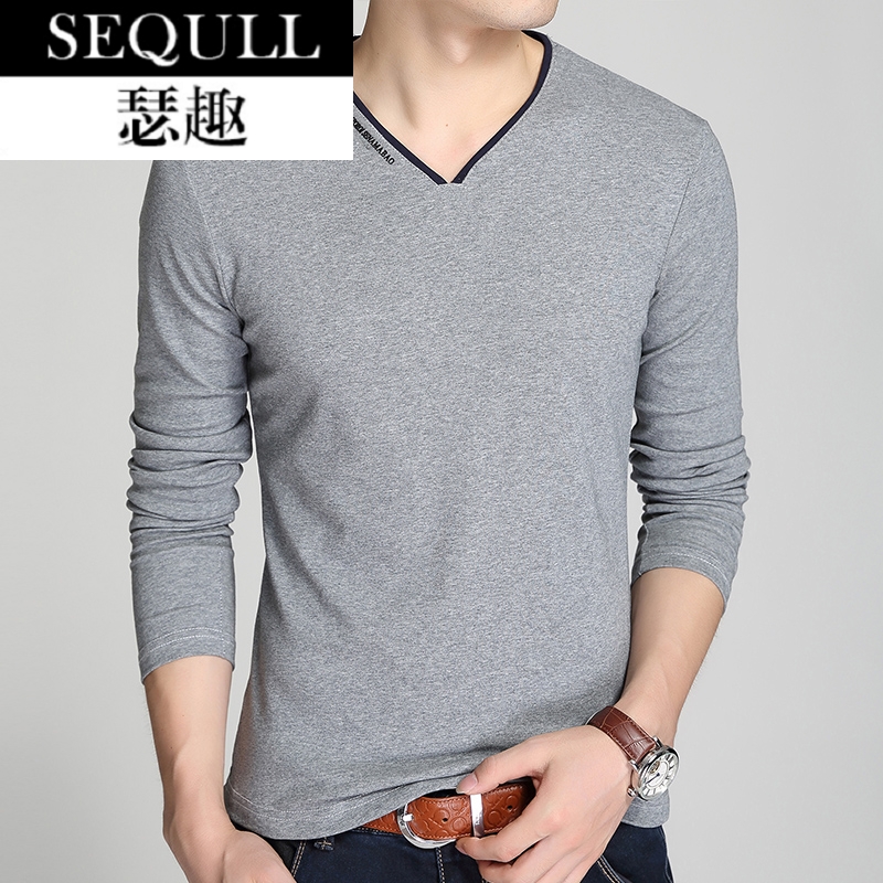 Summer Summer Long - sleeved T - shirt men middle - aged business relaxed blouse V - tailored youth cotton repair clothes new style