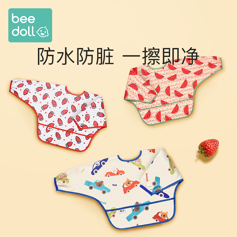 beedoll baby eating hood coat long sleeve autumn winter children drawing anti-dirty apron baby waterproof round pocket for dinner