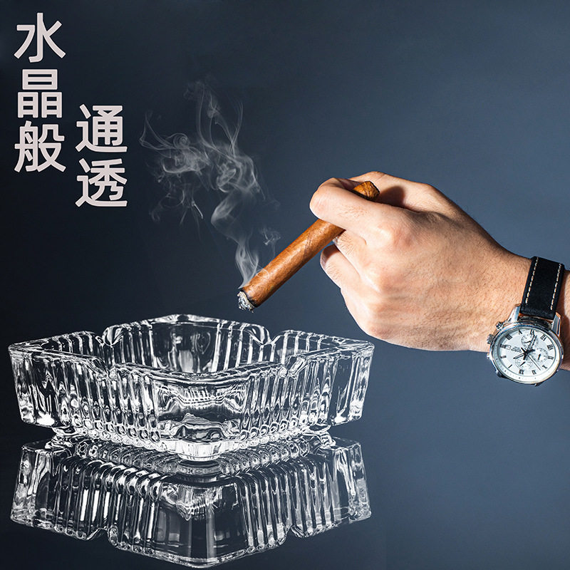 Ashtray Creative Household Personality Living Room Trendy Office Atmosphere Simple Extra Large Crystal Glass Ashtray Large