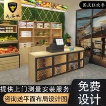 Supermarket fruit cashier wooden combination bar grid modern simple creative fruit and vegetable shop cash register counter