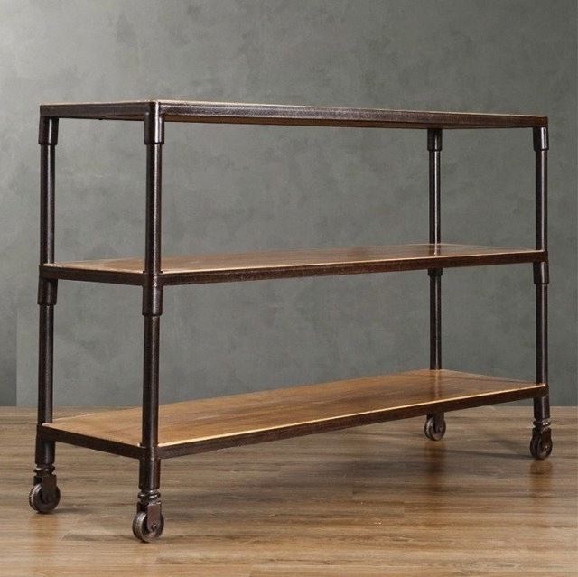 American industrial style wrought iron shelf partition floor solid wood three-tier kitchen pantry retro shelf