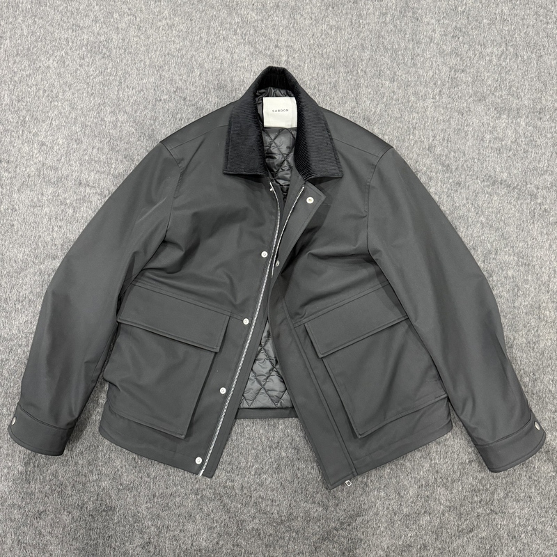 Barn-Style Work Jacket, Thick Cotton Coat, Color-Blocked Corduroy Collar, Ykk Zipper, Imported Snap Buttons