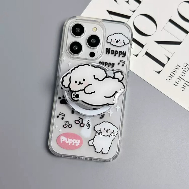 Line Art Jumping Puppy Magnetic Stand Compatible with X9B Honor 400/300/80/90Gt/Magic7 New 50Se Phone Case X70I/200/X40 Unisex X60Pro Play 40Plus