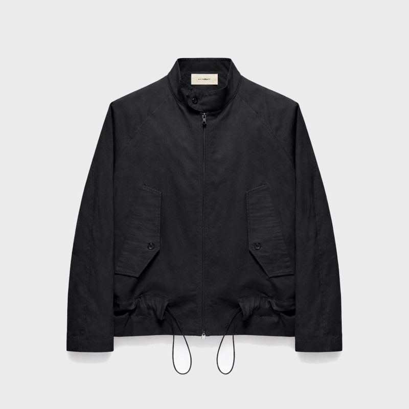 Laurel Emperor's Dark Metallic Luster Textured Tencel Mixed Nylon Functional Drawstring Harrington Jacket Laurel Emperor's Dark Metallic Luster Textured Tencel Mixed Nylon Functional Drawstring Harrington Jacket