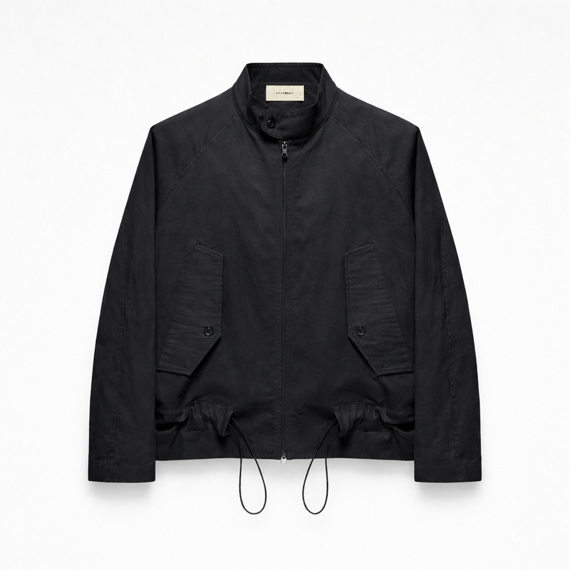 Laurel Emperor's Dark Metallic Luster Textured Tencel Mixed Nylon Functional Drawstring Harrington Jacket
