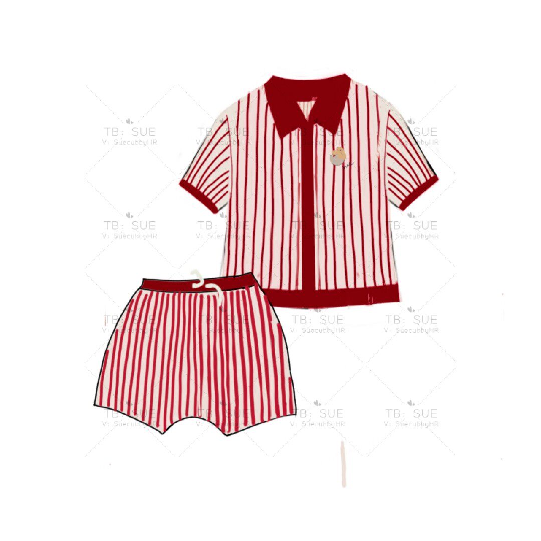 Spot Sue spring and summer new children's red and white striped suit lapel short sleeve shorts boys and girls