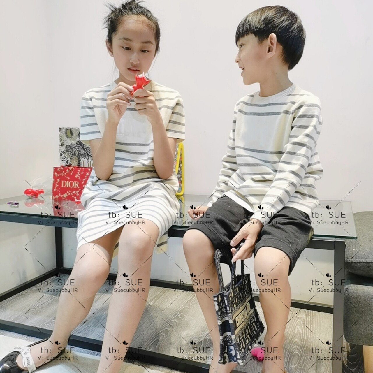 YD~Sue spring and summer new children's knitted sweater short-sleeved sweater dress long-sleeved top sweater boys and girls