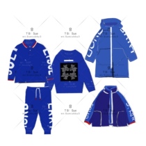 Spot Sue Autumn Winter New Electro-Optic Blue Polo Jersey Sweatpants Fur Fleece Suede Jacket Mid-Length Cotton Clothing