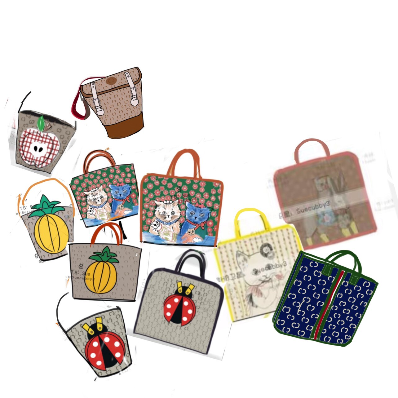 Spot Sue21aw autumn and winter new children's bags ladybug cartoon cartoon rabbit handbag bucket bag