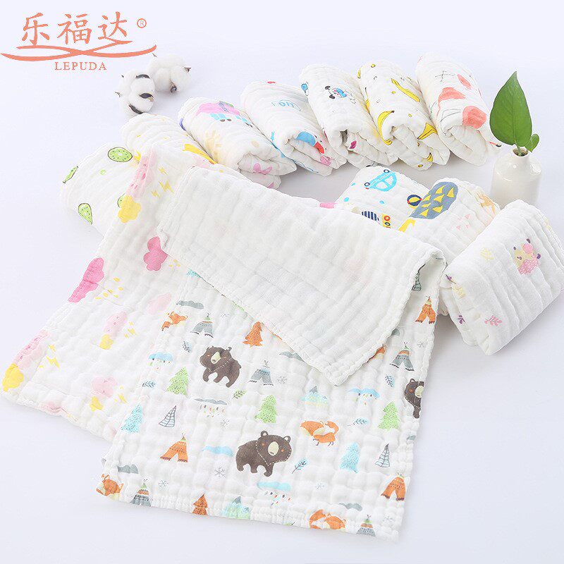 Leforda Little Wash Face Baby Wash Face Printed Towels Baby Pure Cotton Scarf Six-storey Children's Towels