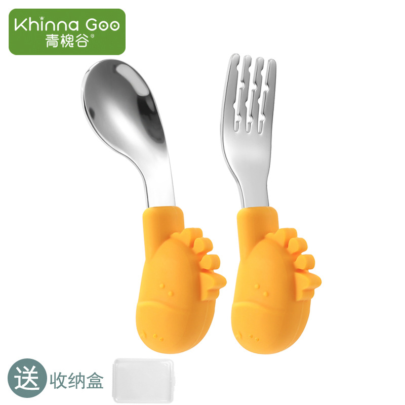 Fawn fork spoon baby learning to eat spoon short handle baby children 304 stainless steel fork spoon baby non-staple food bowl tableware - Taobao