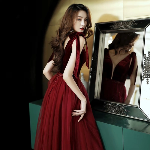 Длинное бордовое вечернее платье, коллекция 2021