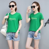 Футболка, короткая хлопковая приятная телу летняя одежда, короткий рукав, сезон 2021, большой размер, свободный крой