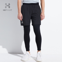 HOTSUIT mens shorts leggings fake two pieces gym training exercise running stretch bunches foot quick-drying trousers