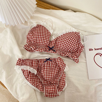 XIAOMiWU Summer Vintage Plaid Bra Set Jacquard Japanese Private Lingerie Lingerie Lingerie