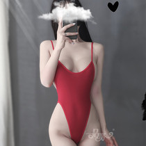 Japanese dead bank water sexy high fork jumpsuit sex lingerie ice silk free transparent open file sheer swimsuit lady