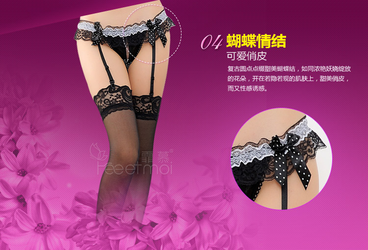 Đen sexy cám dỗ trong suốt vớ sexy ngã ba ren bow garter vớ phù hợp với vớ nữ