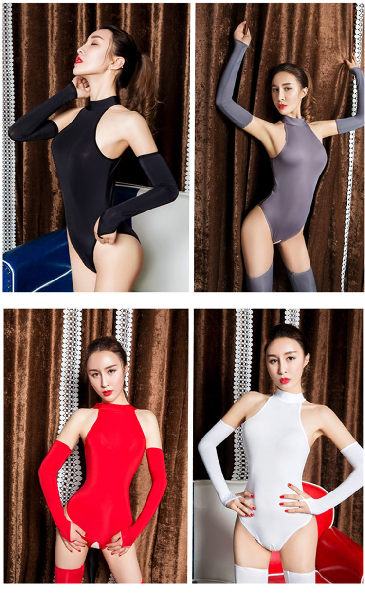 Dầu sáng mượt cao ngã ba mở jumpsuit dây kéo áo tắm corset miễn phí của vớ sexy phù hợp với phụ nữ