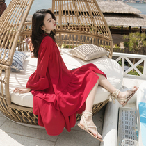 Maternity dress spring and summer new fashion mom flared sleeve chiffon skirt Korean version loose pregnant late summer skirt