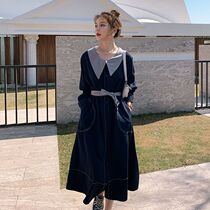 Pregnant women spring dress fashion tide mother personality doll collar loose knee French long sleeve skirt pregnancy coat