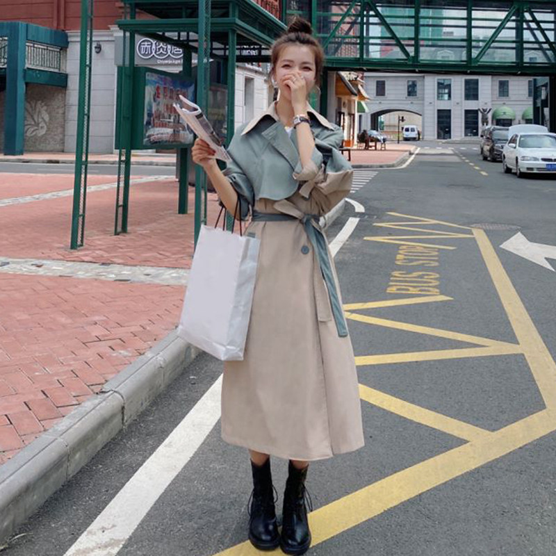 Gestational Maternity Dress Lady Mid Korean version Korean version Autumn Bottling Boomer Casual Great Coat Gestation late Pregnant Woman Banged Coat of Thrones