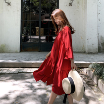 Maternity dress summer new Korean version of the personality trend hot mom fashion loose beach dress summer festive skirt