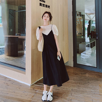 Maternity dress two-piece set 2020 new fashion mom lace top sundress suit womens summer short-sleeved