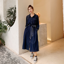 Maternity dress autumn 2020 tide mom pregnancy shirt dress Korean version loose denim blue maternity dress long sleeve