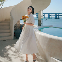 Maternity French round neck bubble sleeve dress 2020 new fashion hot mom loose super fairy white first love skirt