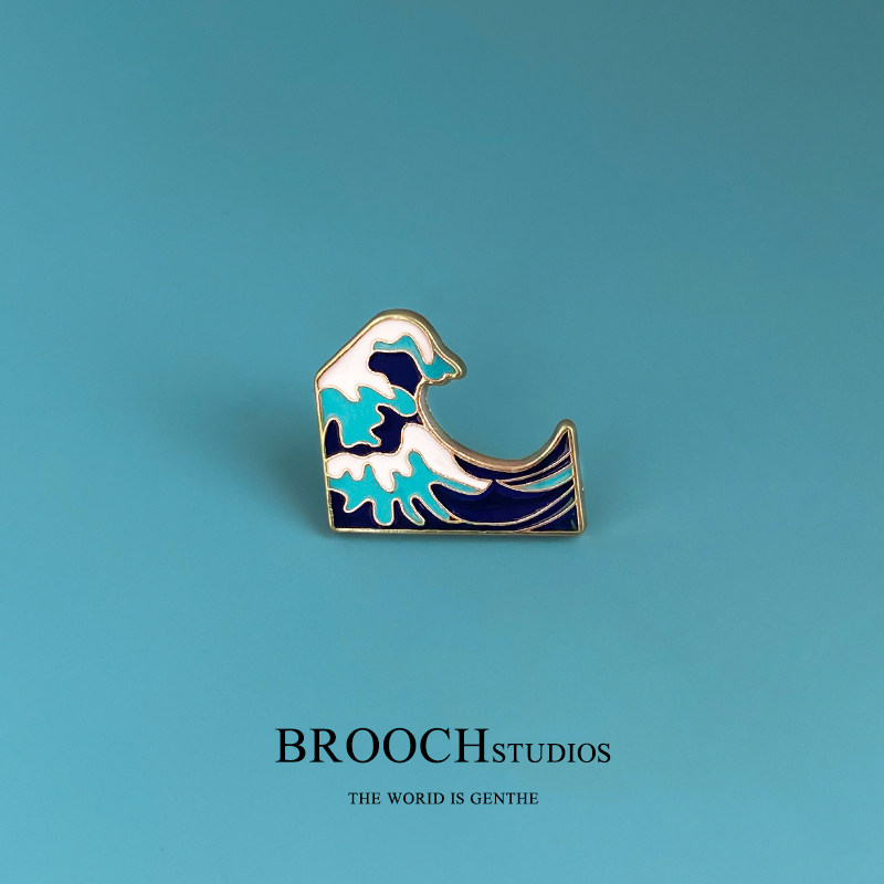 Let's watch the sea waves coming brooch men's and women's couples metal badges clothes collar needle buckle accessories small accessories