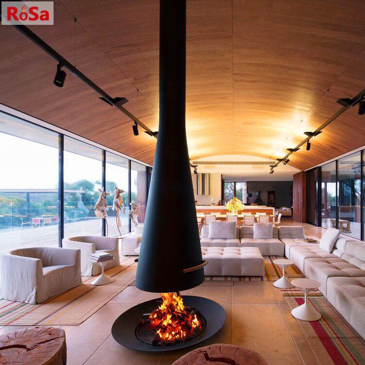 Rosa Fireplace Burning Wood Real Fire Fireplace Hoisting Profiled Suspended Central Villa Hotel High-end Decoration Set
